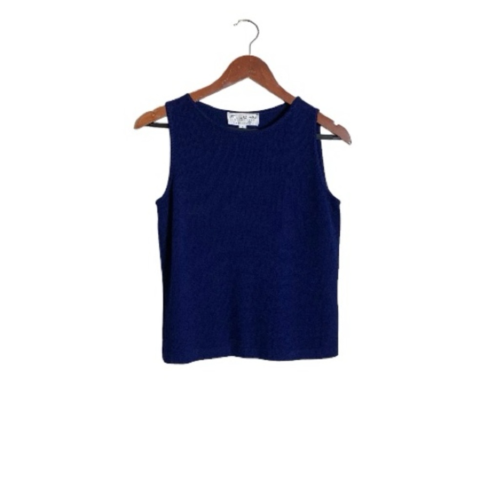 St. John Vintage Navy Blue Santana Knit Sleeveless Shell Tank Top - Picture 2 of 6